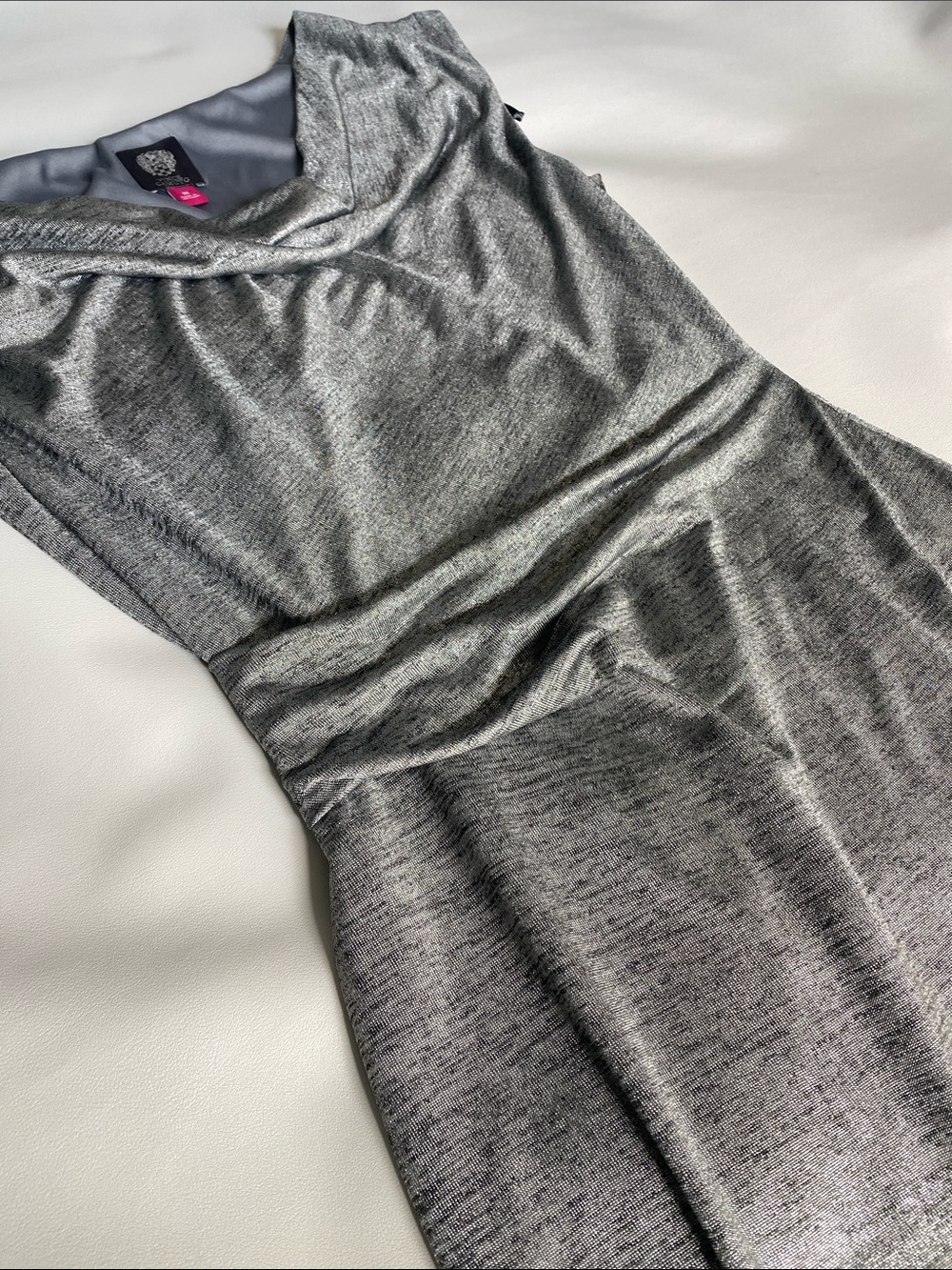 Vince Camuto Silver-Grey Sleeveless Cowl Neck Midi Dress